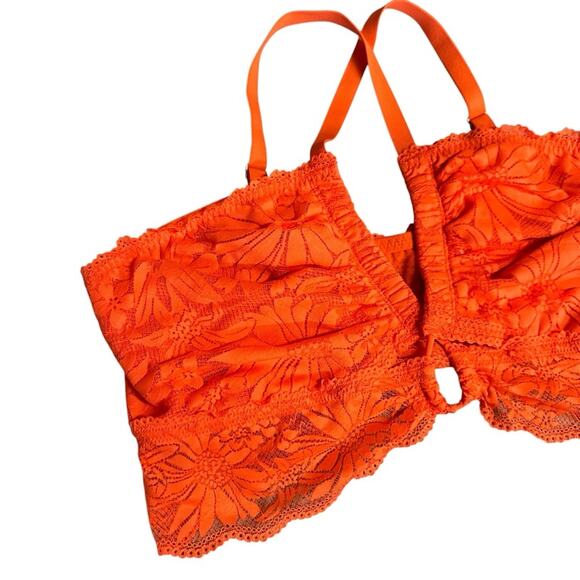 NEW Aerie Hibiscus Lace Halter Bralette Orange Size Extra Large - Picture 6 of 7